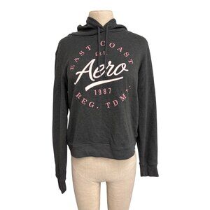 Aeropostale Womens East Coast Hoodie Dark Gray Pink Graphic Pullover 1987 Design